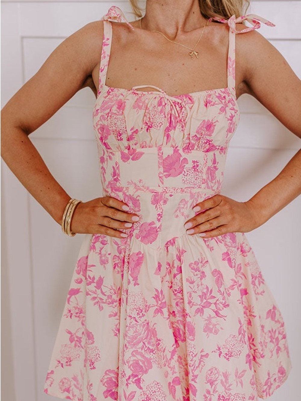 Olivaceous Pink Floral Tie-Shoulder Dress